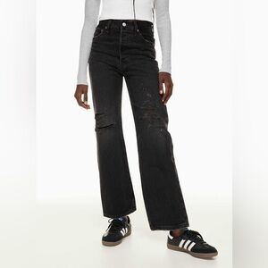 NEW! Levi’s Aritzia Ribcage Straight Ankle Destroyed Black Denim Jeans 24 W 25 L